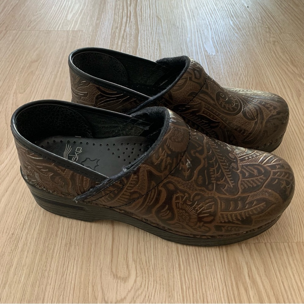 Dansko Embossed Floral Print Slip On Slide In Clo… - image 3